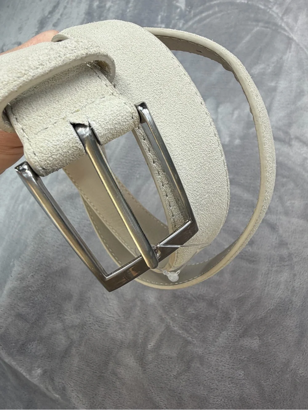 Men’s Beige Suede Belt with Silver Buckle Guest Party Fall 38